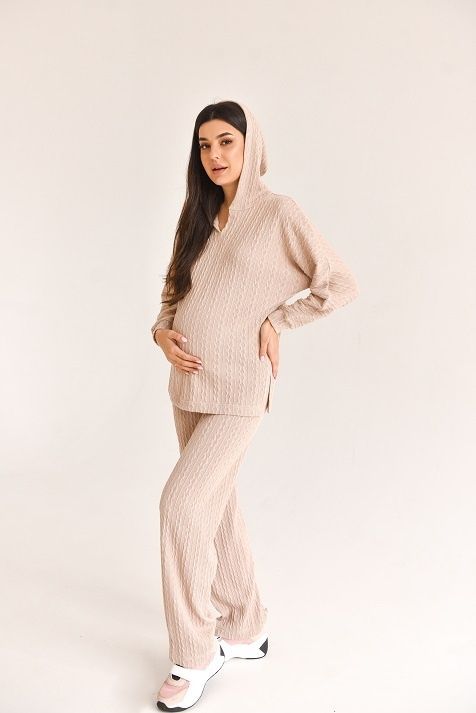 КОСТЮМ ДЛЯ ВАГІТНИХ 2303(2184) 1646 З ТРИКОТАЖУ КОСИЧКА БЕЖЕВИЙ 40738157765756 фото