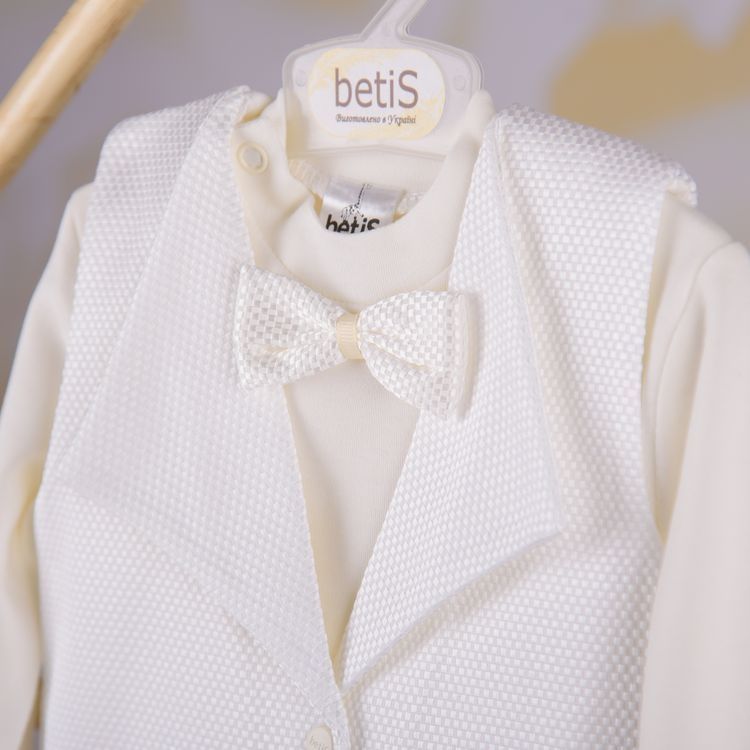 К-м BetiS "Елеганс" д.р. Хлопчик Кофта, штани, фрак, шапочка, пінетки Молочний Інтерлок 27684152 Зріст 80-50 341731567490109 фото