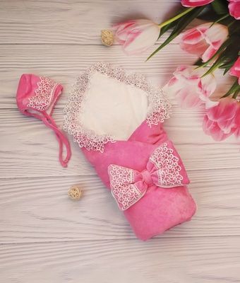 ​Велюровий конверт-ковдра з ніжним мереживом Elliz_kids фото