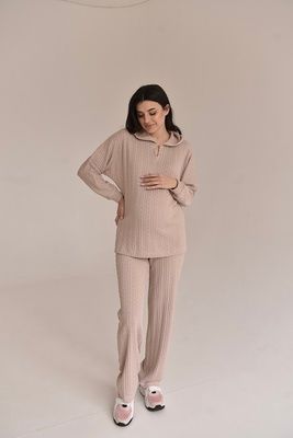 КОСТЮМ ДЛЯ ВАГІТНИХ 2303(2184) 1646 З ТРИКОТАЖУ КОСИЧКА БЕЖЕВИЙ 40738157765666 фото