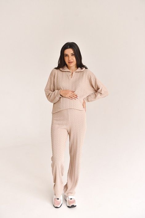 КОСТЮМ ДЛЯ ВАГІТНИХ 2303(2184) 1646 З ТРИКОТАЖУ КОСИЧКА БЕЖЕВИЙ 40738157765666 фото