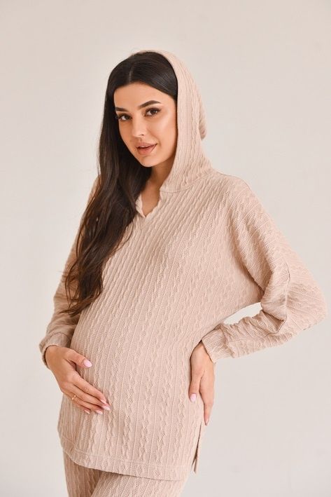 КОСТЮМ ДЛЯ ВАГІТНИХ 2303(2184) 1646 З ТРИКОТАЖУ КОСИЧКА БЕЖЕВИЙ 40738157765666 фото