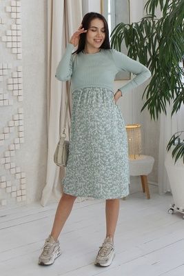 Оливкова сукня з трикотажним ліфом для вагітних та годуючих Paula (xL) DR-34.011 22387 фото